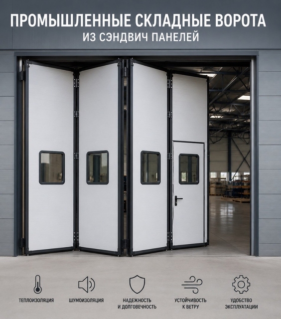 Промышленные складные ворота 60 мм Минеральная вата